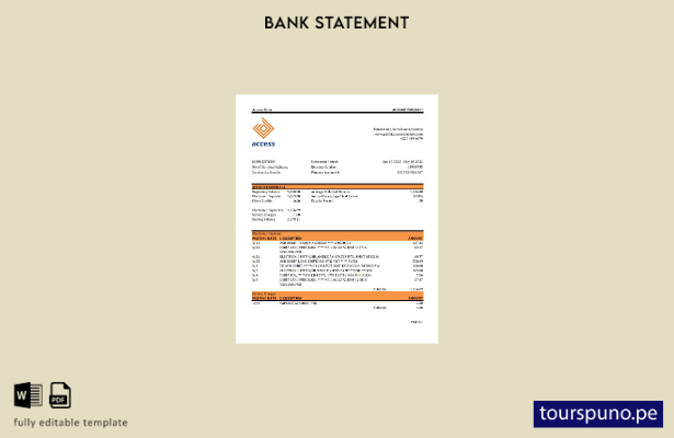 listo para imprimir plantilla de Excel de extracto bancario de Gambia Access